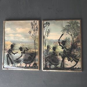 VTG Nursery Decor bubble convex Glass Wall Art Set Pirate Reverse Rocking Horse